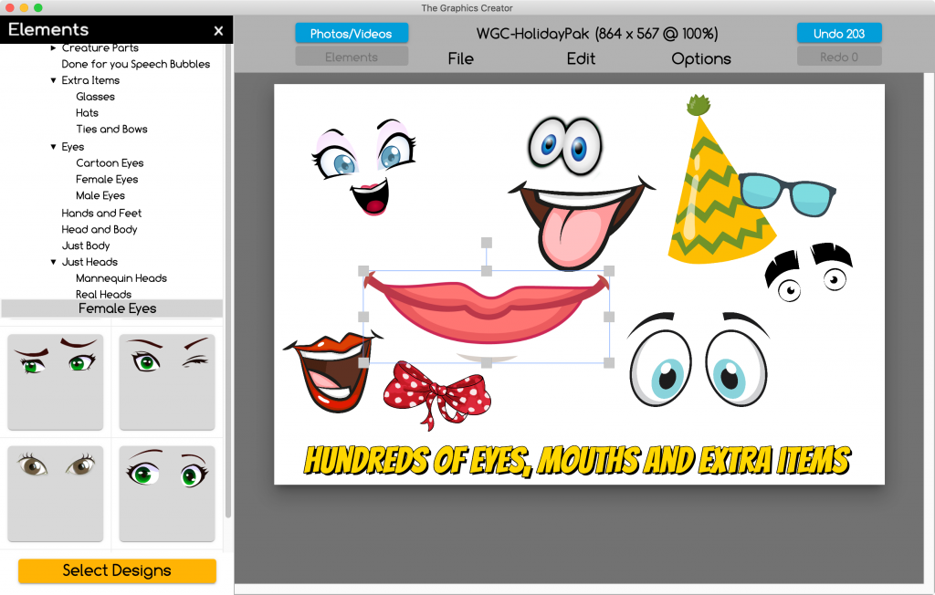 Eyes, mouths, and hats graphics